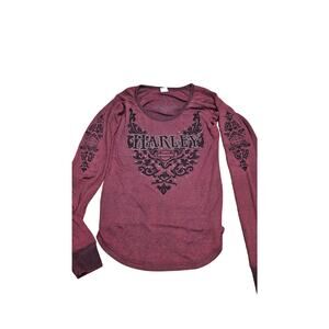 Maroon BLING Y2K Thermal Harley Davidson graphic Long sleeve shirt